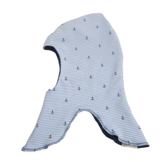 Schlupfmütze Anker blau weiss geringelt (innen marine)